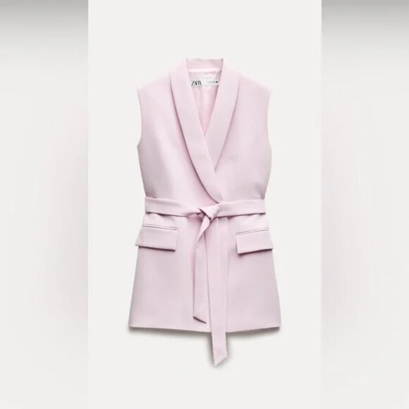 Zara Sleeveless Belted Vest Blazer - Light Pink - Size Medium - Picture 6 of 12